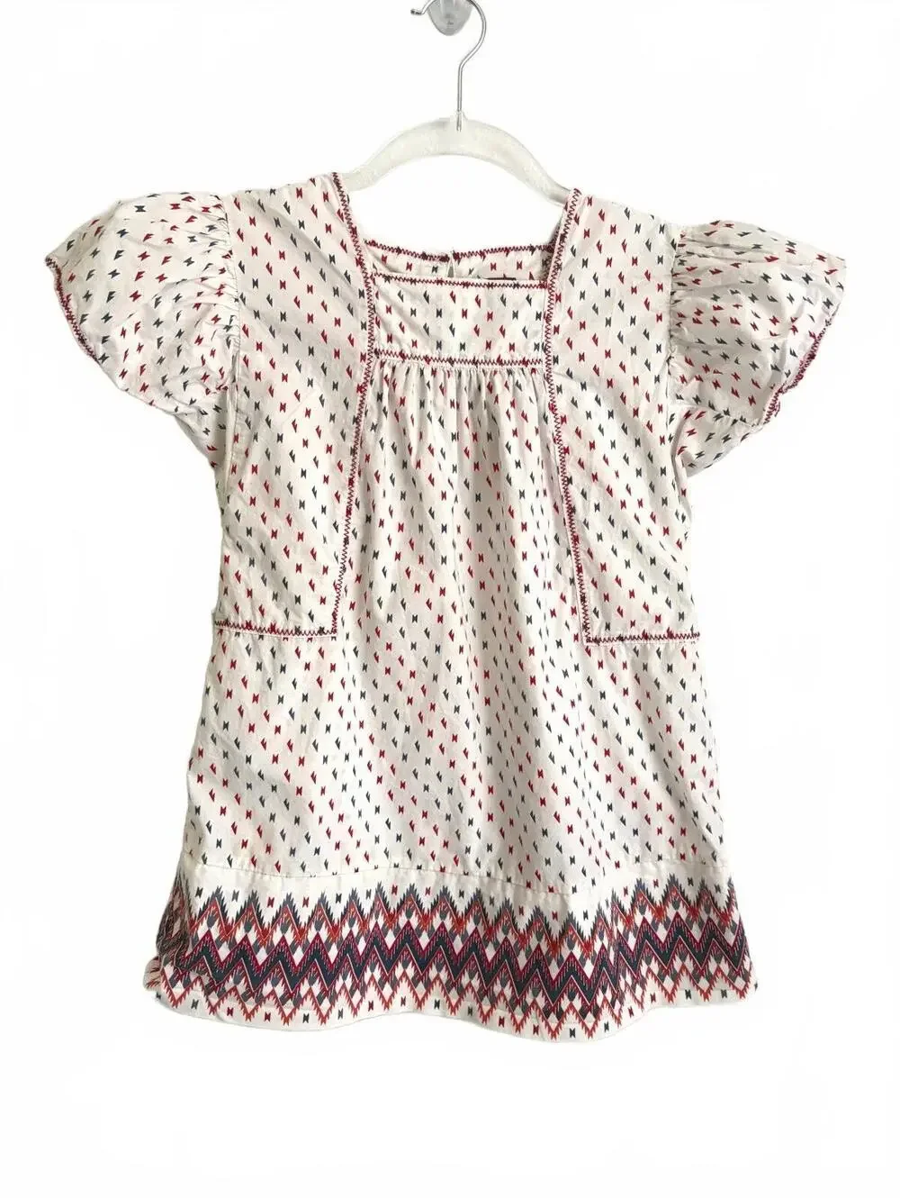 Tea | Girls 100% Cotton Lightweight White Red Blue Short Sleeve Dress Size 5